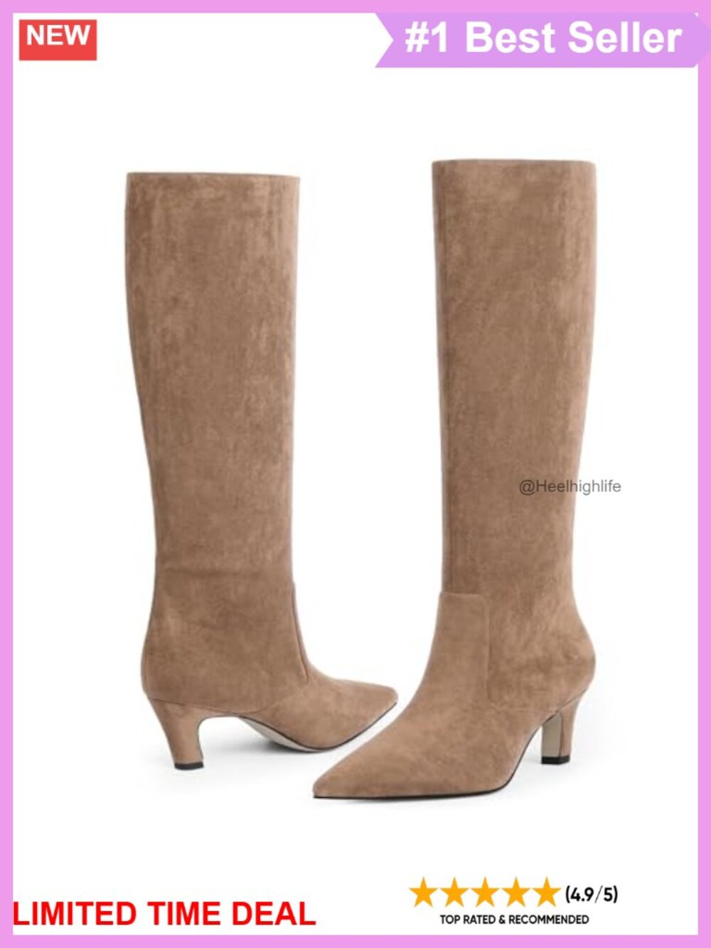 Knee High Boots Pointed Toe Kitten Heel Tall Faux Leather Women's - Picture 4 of 6